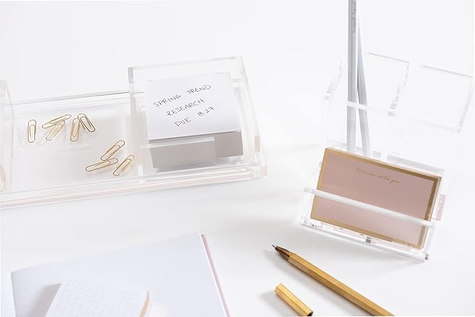 russell+hazel Acrylic Sticky Notes Bloc Tray, Home and Work Office Organization, 4” W x 4” L x 1.5” H, 1 Count