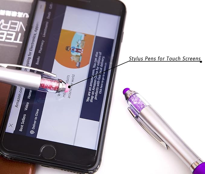 Stylus Pens 2-in-1 Ballpoint Pen 1.0mm Medium Point Pens with Crystals for Women Black Ink Pen with Stylus Ball Point Pen with Comfort Grip for The iPad, 10-Count