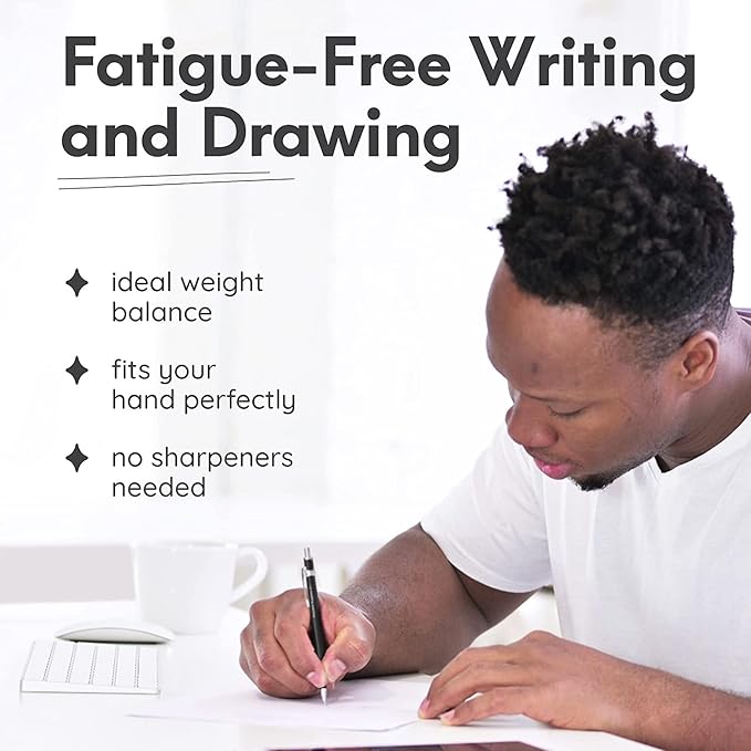 MozArt Mechanical Pencil Set with Case - 4 Sizes: 0.3, 0.5, 0.7 & 0.9mm with 30 HB Lead Refills Each & 4 Eraser Refills -Sketch, Drafting, Art, Drawing Supplies (Black)