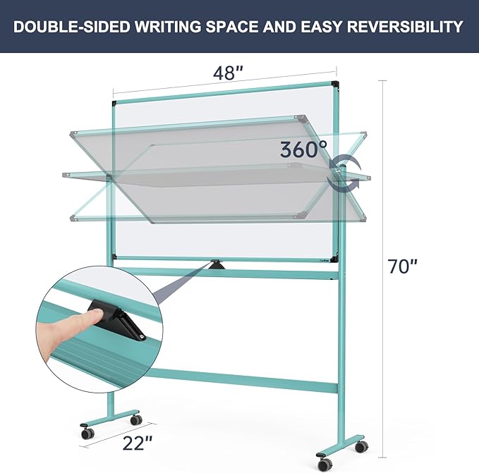 Rolling Whiteboard, 48x32 Inches Dry Erase Board with Stand, Magnetic Mobile Whiteboard on Wheels, Standing White Board for Office, School, Home, Large Double Sided White Board with Paper Pad