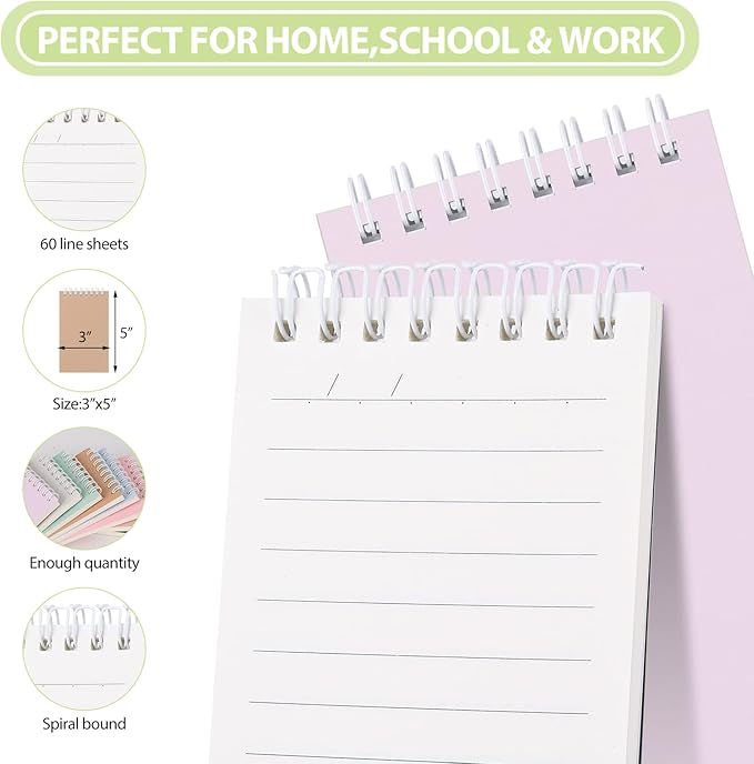 Ddaowanx Small Notebooks,3x5 Pocket Spiral Notepads With Lined Pages - The Perfect Little Mini Notebook to Stay Organized and Boost Productivity at Work or School (8, Cute Colors)