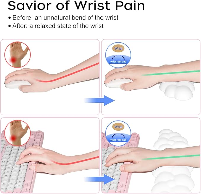 JIKIOU Upgrade Leather Cloud Keyboard Wrist Rest, Cloud Wrist Rest with Non-Slip PU Base, Comfortable Memory Foam Wrist Rest for Computer Laptop Mac Gaming Office and Pain Relief Wish New Year Gift