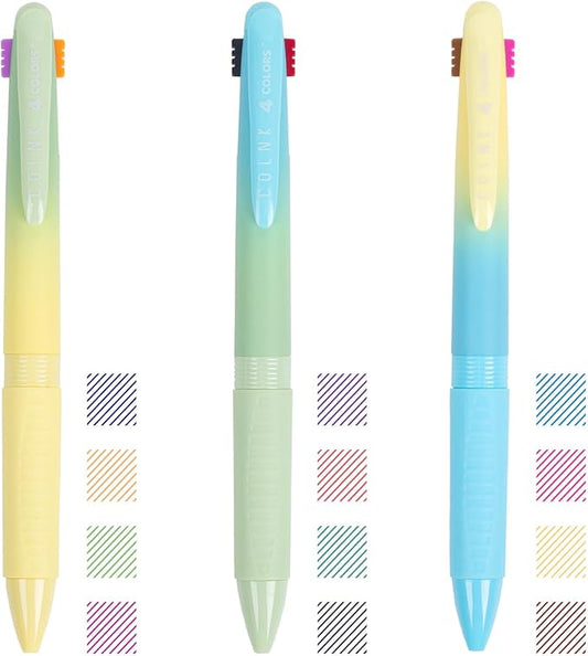 COLNK 4 Colors Ballpoint Pens in 1,Multicolor Ballpoint Pen Assorted Ink Colors,4-in-1 Colored Pens 0.7 Ballpoint for Journaling and Organizing,3 Counts-12 ink colors