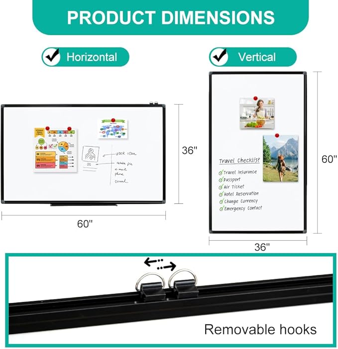 XIWODE Large Magnetic Dry Erase Board,Whiteboard for Wall, 36 x 60 inches, Whiteboard Marker Board Writing Board,Black Aluminum Frame, Durable, for Home School & Office