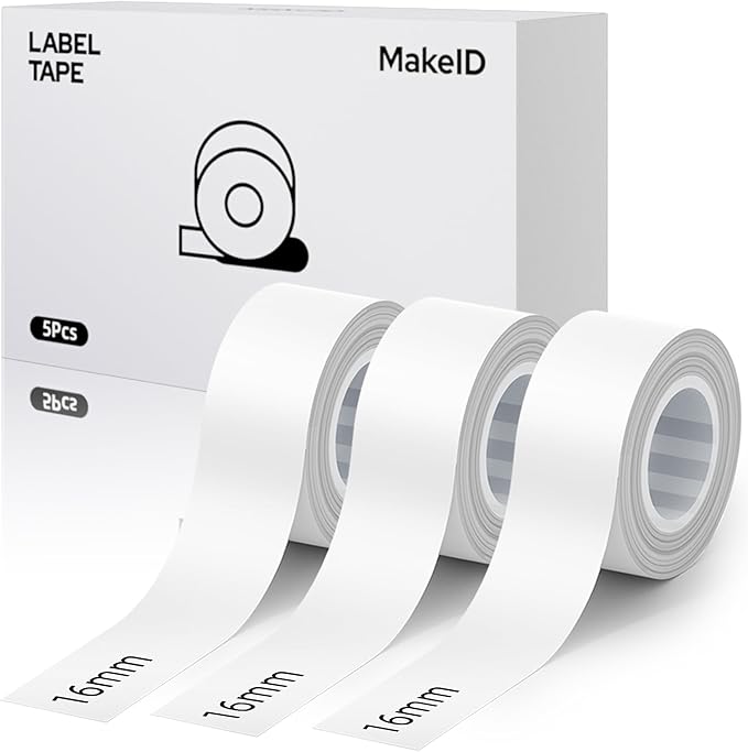 MakeID L1 E1 Q1 Label Maker Tape Refills, 3-Roll 16mm x 4m (0.63" x 13') Continuous Consumables Thermal Laminated Office Labeling Tape Replacement