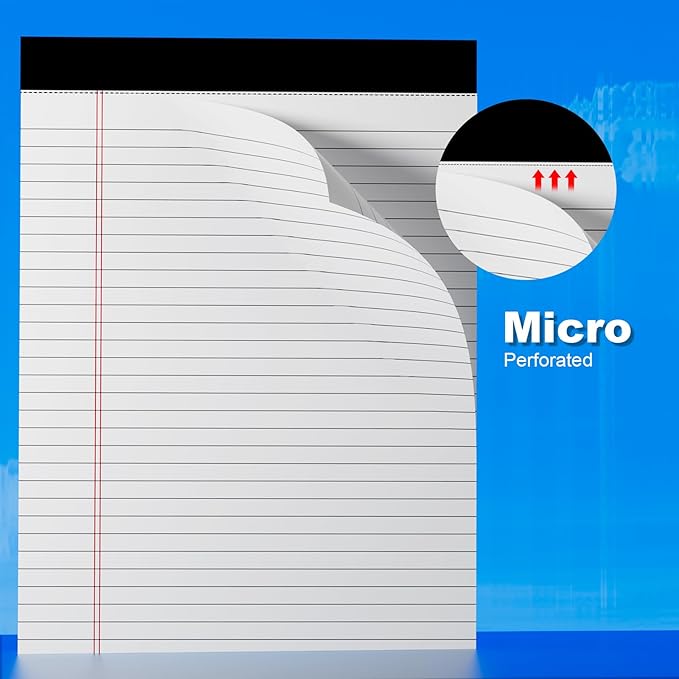 2-Pack Professional Legal Pads 8.5x11 Inches, Wide Ruled White Paper Perforated - 50 Sheets per Pad, Durable for Office, School & Legal Use