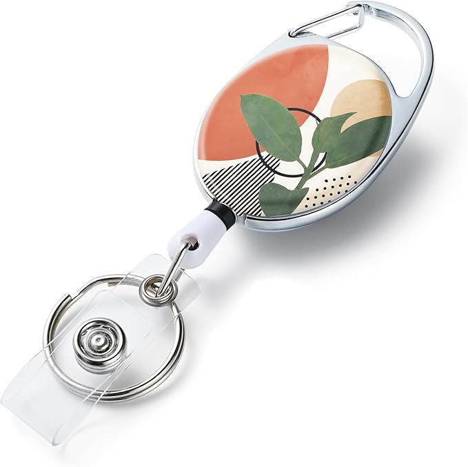 Badge Reels Retractable Double Sided Color Print Pattern Holders with Retractable Keychain and Badge Clip, Durable Nylon Rope, Foliage