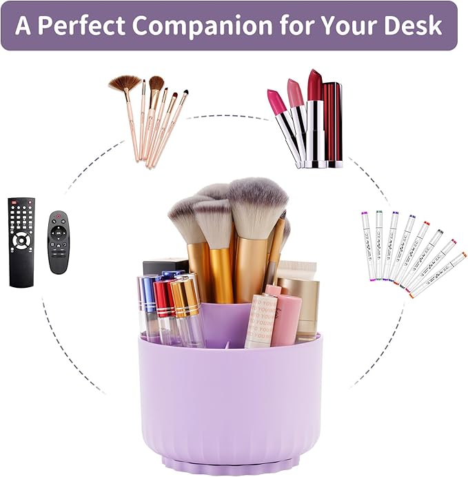 Marbrasse Desk Organizer, 360-Degree Rotating Pen Pencil Holder for Desk, Desk Organizers and Accessories with 5 Compartments Pencil Organizer, Art Supply Storage Box Caddy for Office, Home(Purple)