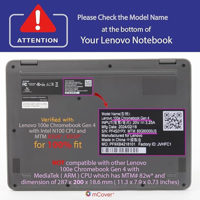 mCover Hard Case ONLY Compatible for 2024~2025 11.6" Lenovo 100E Chromebook Gen 4 (with Intel CPU and Model# 83G*) Laptop Computer (NOT Fitting Any Other Lenovo Models) - Purple