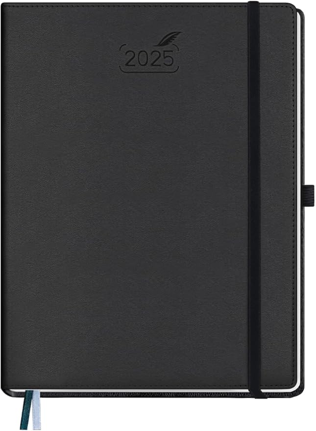 BEZEND 2025 Planner Daily Weekly & Monthly 8.5" x 11" (Jan - Dec 2025) Agenda 2025 Vertical Calendar Book with Hourly Schedule, Monthly Tabs, Pen Holder, Vegan Leather Hard Cover - Black