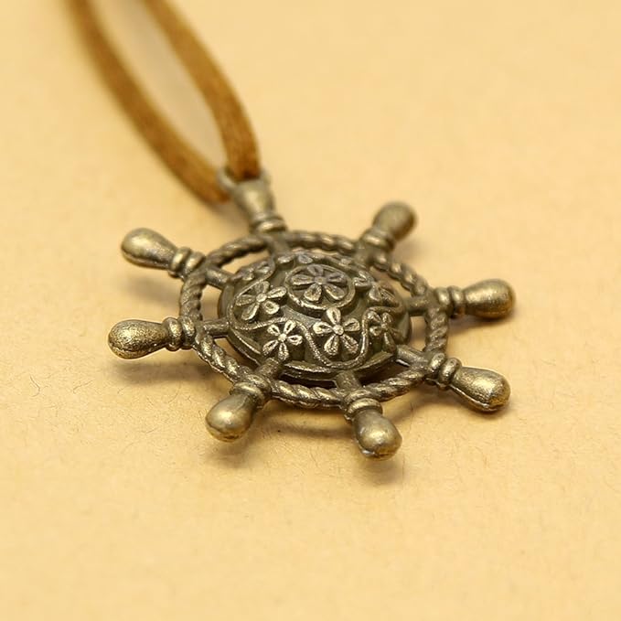 EvZ Leather Writing Journal Notebook, 7 Inches Vintage Nautical Spiral Blank String Diary Notepad Sketchbook Travel to Write in, Unlined Paper, Retro Pendants, Classic Embossed, Dark Blue