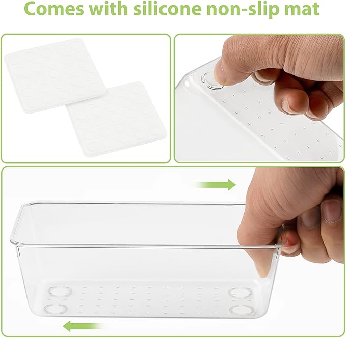 12 Piece Clear Drawer Organizer Set, 3 Sizes Bathroom Vanity Organizer Trays and Storage Bins for Makeup, Cosmetics, Jewelry, and Gadgets. Perfect for Office, Kitchen, Bedroom, Bathroom Use.