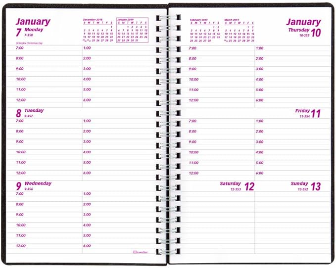 Brownline DuraFlex 2019 Weekly Appointment Book, Poly Cover, Twin-Wire, Black, 8 x 5 inches (CB75V.BLK-19)