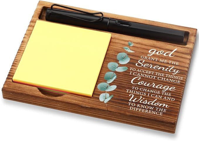 Office Baptism Gift for Boss, Christian Gift for Boss, Sobriety Gift for Boss, Serenity Prayer Gift for Boss, Wooden Sticky Note Holder With Inspirational Quotes,16.5 x 12 x 1.5 cm,XXN47