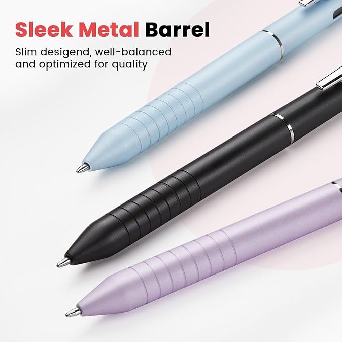 Sooez Multicolor Pen in One, Sleek Metallic 4 Color Ballpoint Pens, Medium Point (1.0mm), Retractable Ball Pen with Stylus Tip, Journaling Planner Pens for Nursing School Office Supplies, 3 Pack, Pink