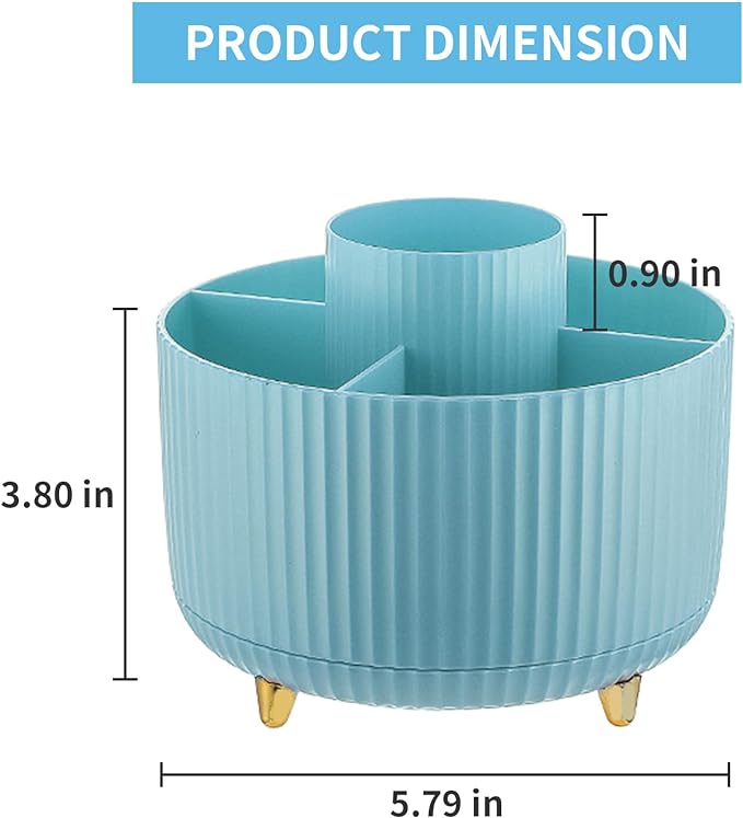 Marbrasse Desk Organizer, 360-Degree Rotating Pen Holder for Desk, Desk Organizers and Accessories with 5 Compartments Pencil Organizer, Art Supply Storage Box Caddy for Office, Home (Light Blue)