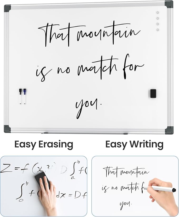 VUSIGN 3PCS Magnetic White Board Hanging 36" x 48" for Office, Class, Home, Sliver Aluminum Frame, 3 Dry-Erase Eraser, 6 Multicolor Marker, 12 Magnetic Pins