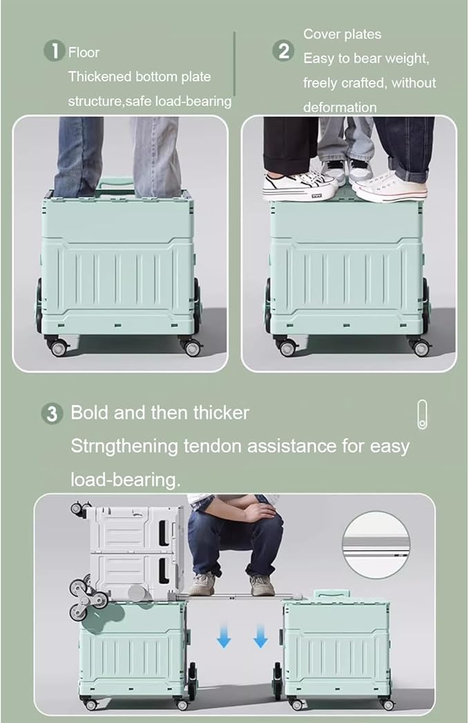 Foldable Utility Cart with Stair Climbing Wheels,Folding Portable Rolling Crate Handcart with Aluminium Alloy Telescoping Handles, Handcart for Grocery Book File Tool Art Supplies-75L