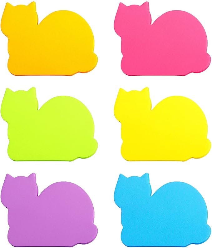 Cute Cat Sticky Notes 6 Color Bright Colorful Sticky Pad 75 Sheets/Pad Self-Sticky Note Pads