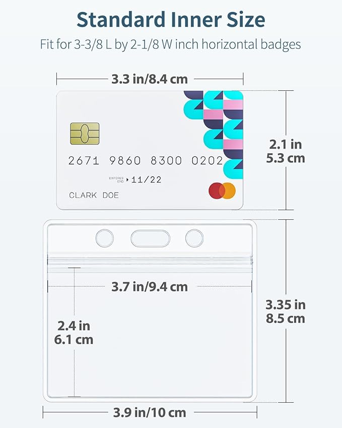 Pawfly 12 Pack ID Badge Holder Horizontal Clear Plastic Case with Resealable Zip Soft Waterproof Card Protector Pouch for Office School Credit Cards Proximity Key Cards Driver’s Licenses and Passes