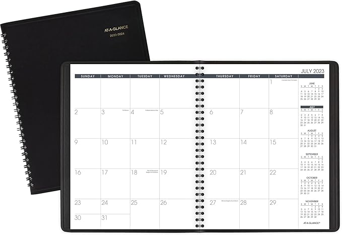 AT-A-GLANCE 2023-2024 Academic Planner, Monthly Appointment Book, 7" x 8-3/4", Medium, Pocket, Flexible Cover, Black (7012705)