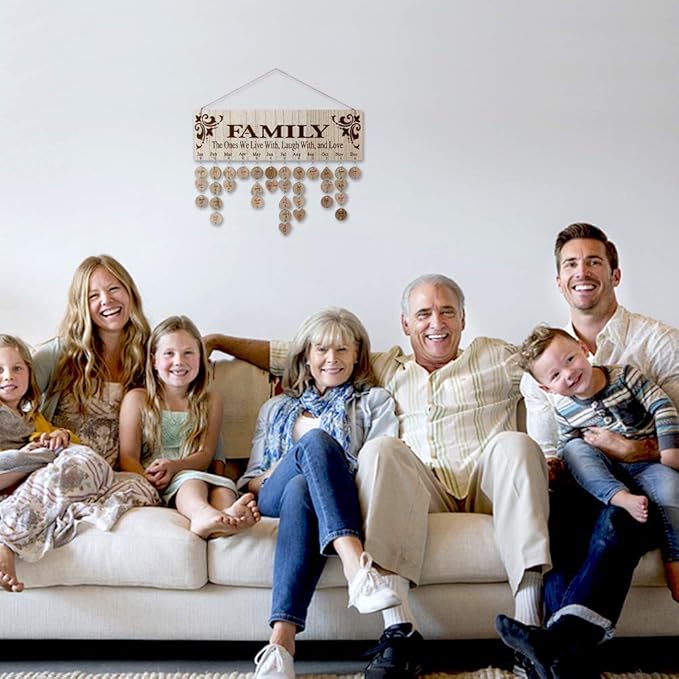 Gifts for Mom Grandma to Remember Family Birthdays, Joy-Leo Wooden Family Birthday Reminder Calendar Board with 100 Wood Tags, Decorative Birthday Tracker Plaque Wall Hanging, Model JL01