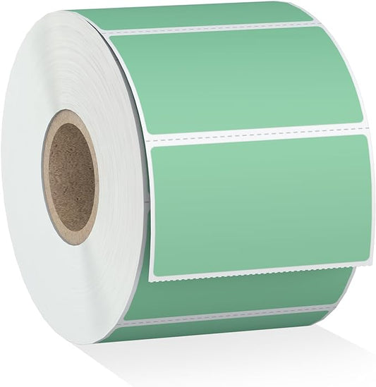 Misofuki 2.25x1.25 1000 Labels Rectangular Green Direct Thermal Stickers Labels Roll Compatible with Zebra, Rollo, MUNBYN, Self-Adhesive Direct Thermal Labels