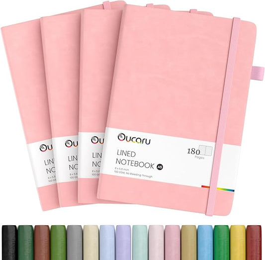 Lined Journal Notebook, 4 Pack, 180 Pages, A5 Journals for Writing, 100 GSM Thick Paper, Small Notebooks Daily Journal for Women Men Work, Business, School, Travel Supplies
