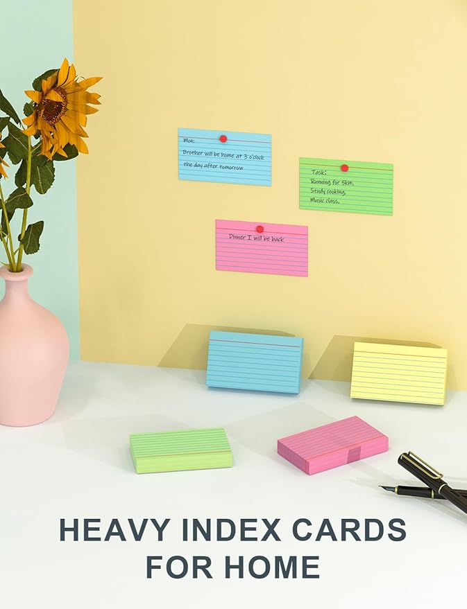 Colored Index Cards 4x6 Inch - 160 Pack, Ruled Index Flash Cards for Studying, Lined Index Note Cards 4 x 6 with Colorful, Heavy Colored Flashcards 4x6 Notecards for Office, Home and School Supplies