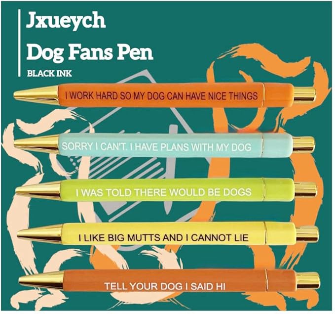Jxueych Funny Pens, 5-Count Black Ink Medium Nib 1.0mm, Funny Office Gifts for Coworkers, Personalized Pens Vibrant Quotes Swear Word Daily Pen Set (Dog Fans)