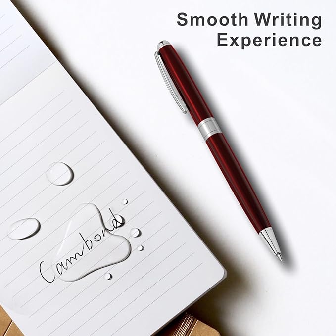 Cambond Ballpoint Pens Red Pens - Black Ink Fancy Pens for Journaling Gift Business Men Police Flight Attendants, Smooth Writing 1.0 mm Medium Point, 3 Pens with 3 Extra Refills (Red)