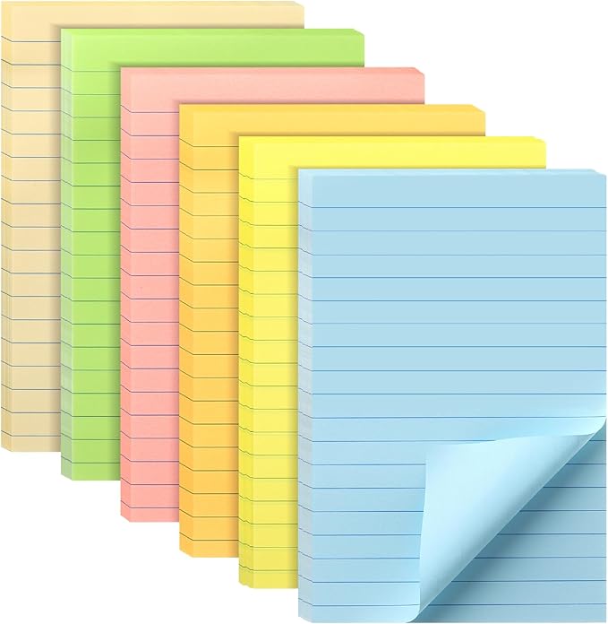 Mr. Pen- Lined Sticky Notes 4x6, 6 Pads, 45 Sheets/Pad, Pastel Color, Sticky Notes with Lines, Sticky Pads, Sticky Note Pads, Colorful Sticky Notes, Stickies Notes, Ruled Post Stickies