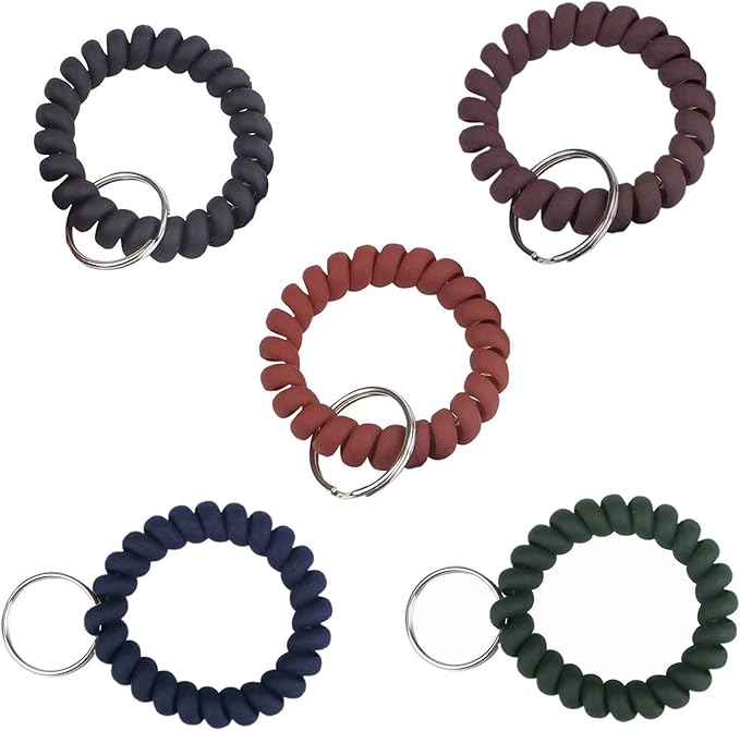 BIHRTC 5 Color Wrist Keychain Plastic Spring Flexible Spiral Coil Stretchable Wrist band Wristlet Bracelet Coil Key Chains Key Holder Key Ring for ID Badge Sauna Outdoor Sport