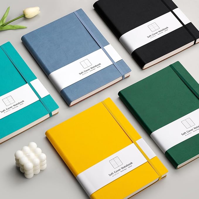 AHGXG Bullet Dotted Journal - Large A4 Notebook Dotted, 8.5''×11'', 320 Pages Dot Grid Notebook, 100gsm Thick Paper, Leather Softcover, with Journal Stencils, Inner Pocket - GrayBlue