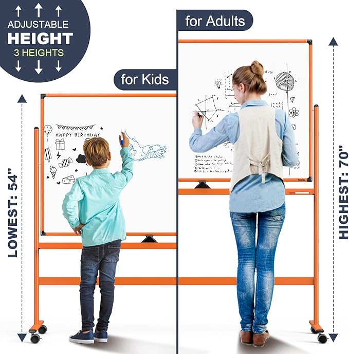 Whiteboard on Wheels, 48x32 Inches Mobile Whiteboard, Rolling Dry Erase Board with Stand, Magnetic Standing White Board for Office, School, Home, Large Double Sided White Board with Paper Pad