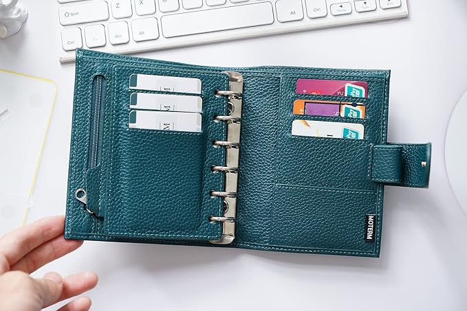 Moterm Pocket Regular Rings Planner - Genuine Leather Binder Organizer (Pebbled-Deep Teal, 19mm Ring)