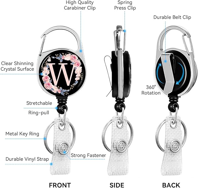 A-Z Badge Holder with Retractable Reel and Breakaway Lanyard Badge Clips Retractable Heavy Duty Badge Reel,Keychain,ID Holder with Breakaway Lanyard for School Nurse Office Teen W