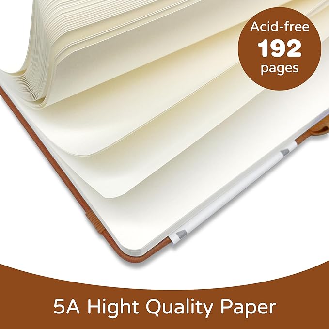Blank Journal Notebook, A5, 192 Pages 100 GSM Thick Sketch Book for Women Men, Hardcover Leather Unlined Journaling for Work, Notebooks for Writing, 5.8 inches x 8.5 inches (Brown)