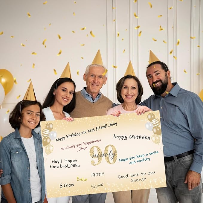 Large 90th Birthday Card With Envelope for Men Women, 1935 Black Gold Happy 90th Birthday Giant Guest Signature Book Gifts, Big Vintage 1935 90th Greeting Card Decoration Party Supplies