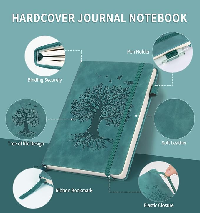 Lined Journal Notebook for Women Men, A5 Hardcover Leather Journals for Writing, 200 Pages Thick Paper, Daily Journal Notebook for Work, School, Note Taking, Business, Travel, College Ruled