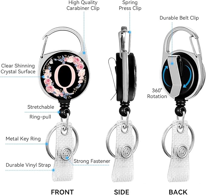 A-Z Badge Holder with Retractable Reel and Breakaway Lanyard Badge Clips Retractable Heavy Duty Badge Reel,Keychain,ID Holder with Breakaway Lanyard for School Nurse Office Teen Q