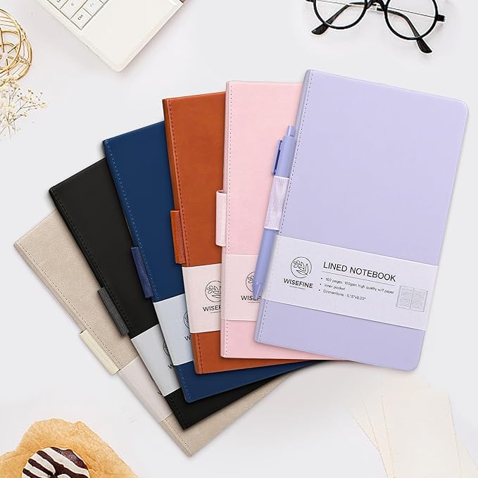 Hardcover Executive Notebooks, 160 Pages Line Ruled Classic Notebook Journal, Leather Notebooks with Pen Loop for Bussiness College Writing (MintPurple)