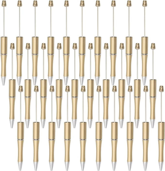 jiebor 30Pcs Gold Beadable Pens Plastic Bead Pen Black Ink Ballpoint Pens Diy Pens Cute Cool Pens for Teacher Bridal Graduation Gift Office Supplies