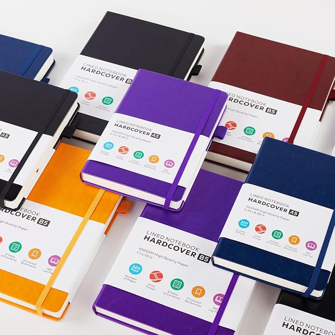 Thick Notebook Journals for Writing, Hardcover College Ruled Notebook Lined Journal for School Office Women and Men Work Organization, B5, 7.1'' X 10'', Burgundy, 320 Pages