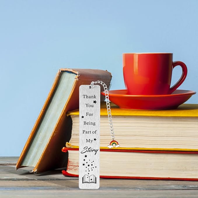Teacher Appreciation Bookmark, Metal Graduation Bookmark for Teacher Thank You Book Marker with Rainbow Charm Stainless Steel Teacher Bookmark Students Gifts Gratitude for Tutors, with Gift Box