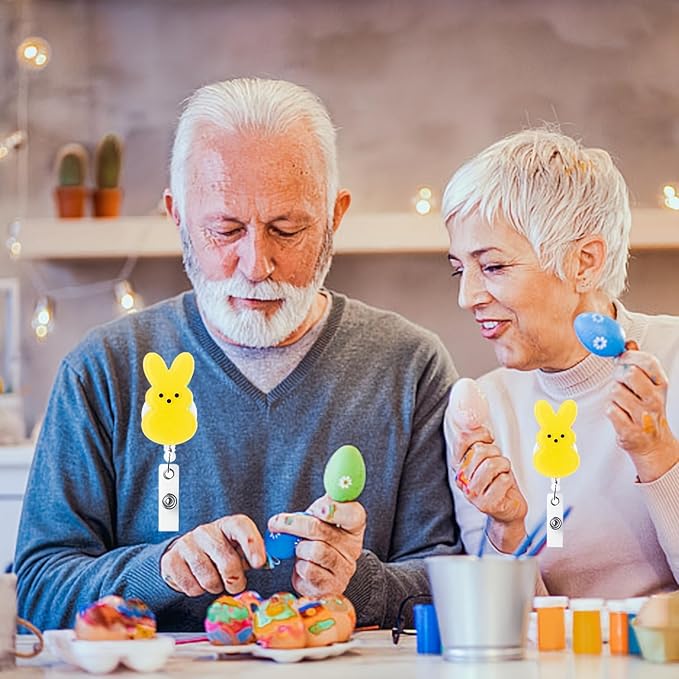 Bunny Badge Reels Easter Badge Holder Yellow Rabbit Nurse Badge Reel ID Name Alligator Acrylic Clip Cute Easter Gift for Nurse Office Employee Name Badge