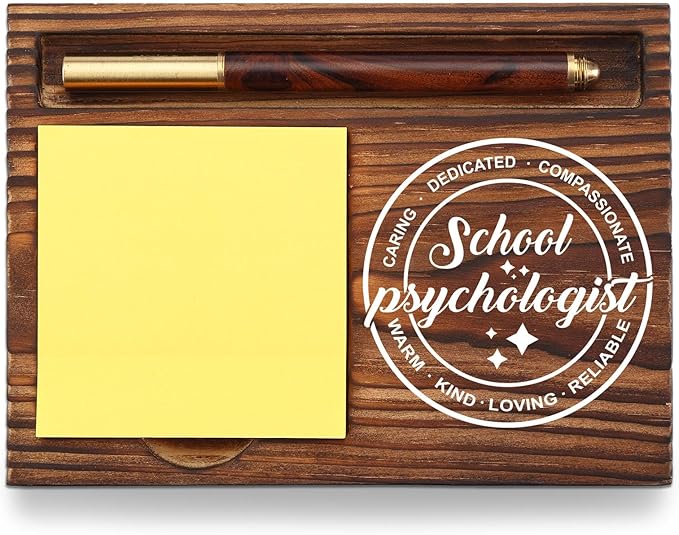 School Psychologist Gift Sticky Note Holder Wooden, Thank You School Psych Counselor Gift, Appreciation Gift for Psychology Graduate Therapist Social Worker Desk Self-Stick Note Pad Holders TZP13