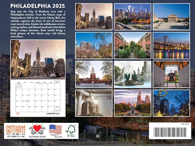 Philadelphia PA Calendar 2025 Monthly Wall | American Made In The USA