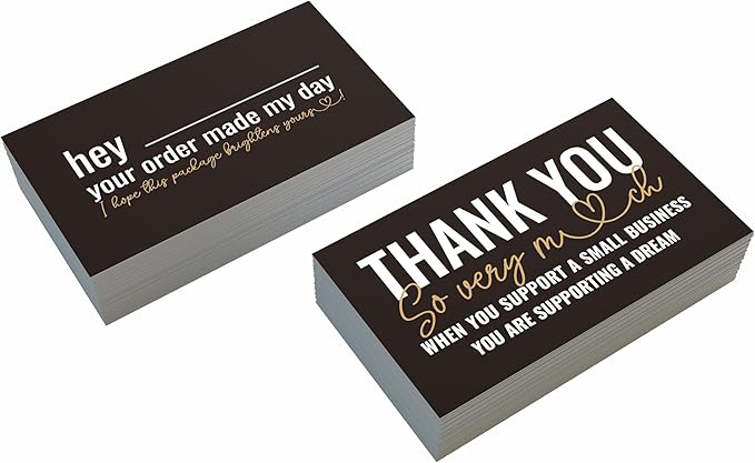 ITZAMNA Thank you for supporting small business cards Customer appreciation note cards Pink Script with Heart Pack of 100 black