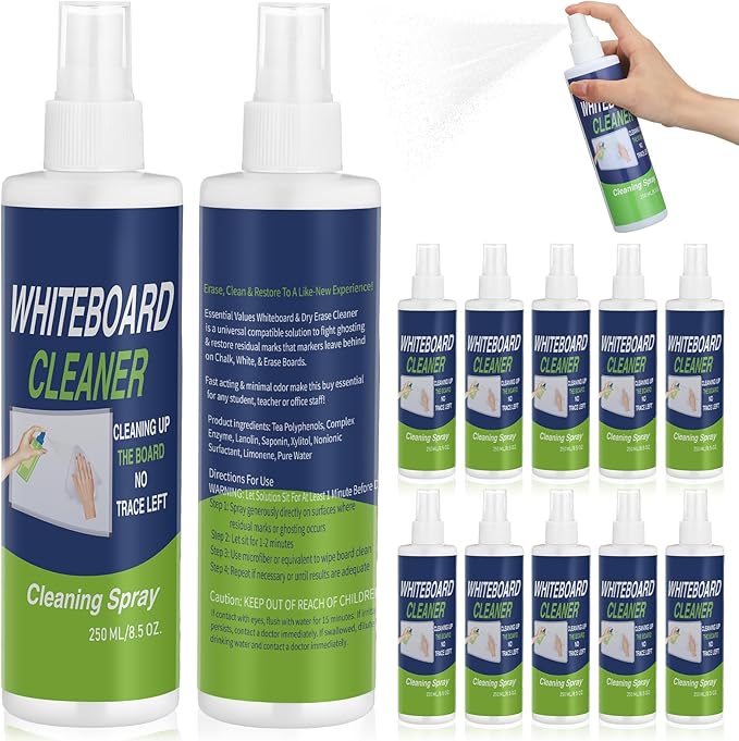12 Pack Whiteboard Cleaner 8.5oz Dry Erase Board Cleaner White Board Cleaning Spray Dry Erase Cleaner Spray Removes Stubborn Marks from Whiteboard Chalkboard